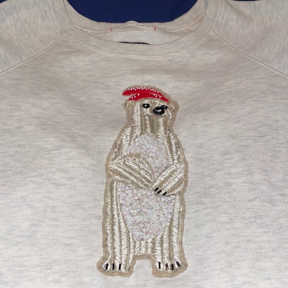 American Eagle Outfitters swearshirt with beaded polar bear, size L, cream color